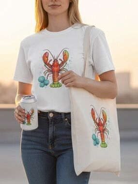 Beach set t-shirt, bag and koozie. New S M L XL turtle, lobster, crabs